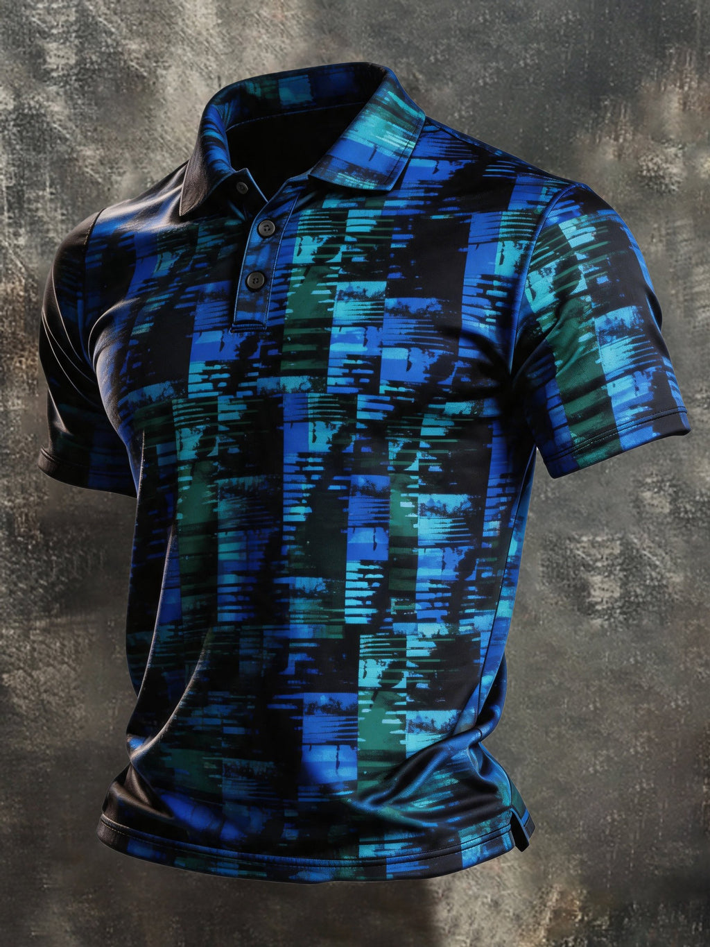 Men's Retro Color-Block Camouflage Short-Sleeve Polo Shirt