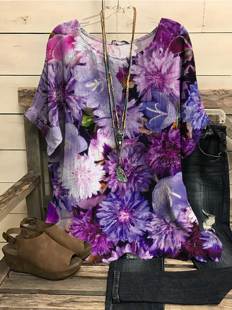 Women's Alzheimer's Purple Floral Print Top