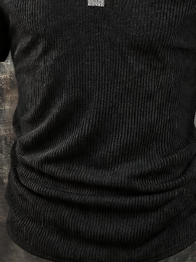 Men's Retro Ribbed Color-Block Stretch Knit Henley T-Shirt