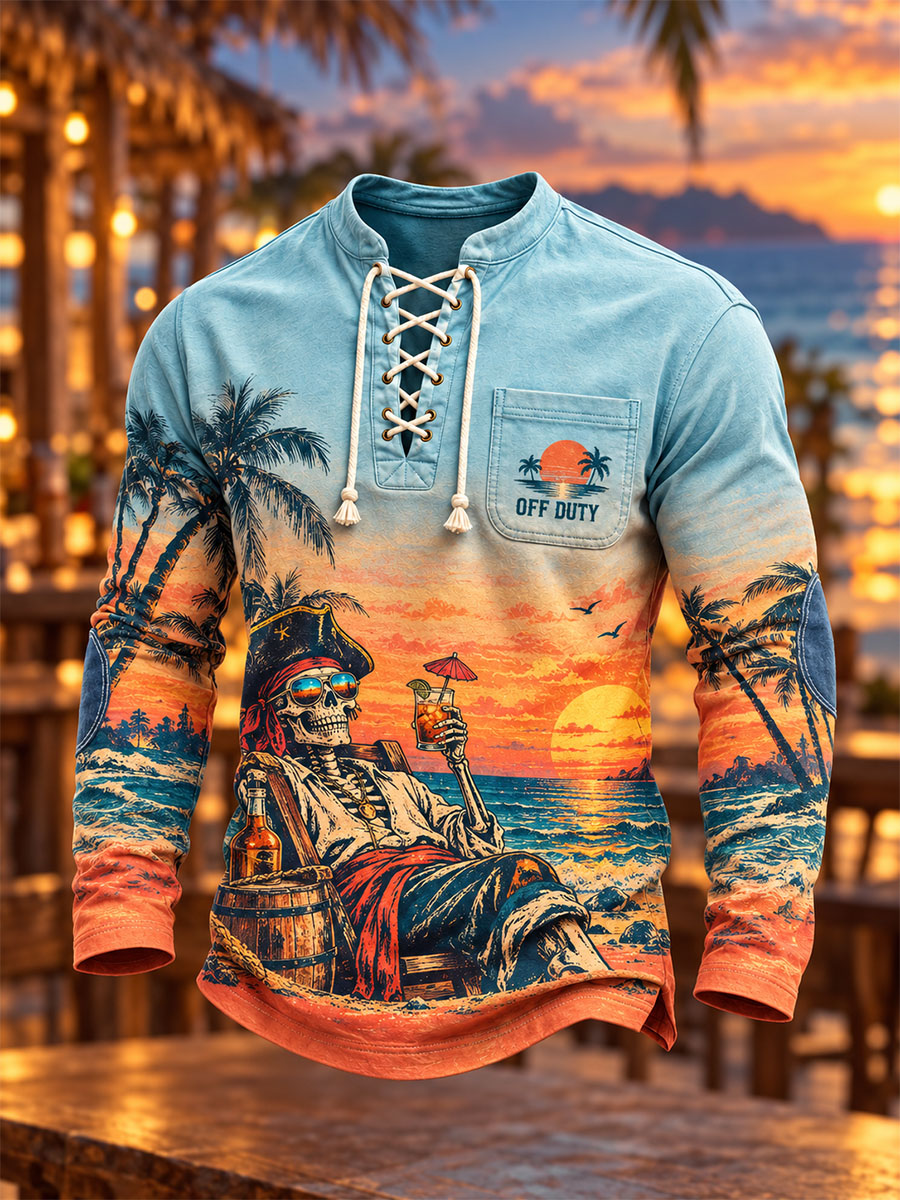 Off-Duty Pirate Lace-Up Long Sleeve Shirt
