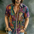 Men's Sunglasses Frog Guitar Musical Note Mushroom Print Short Sleeve Buttons Shirt