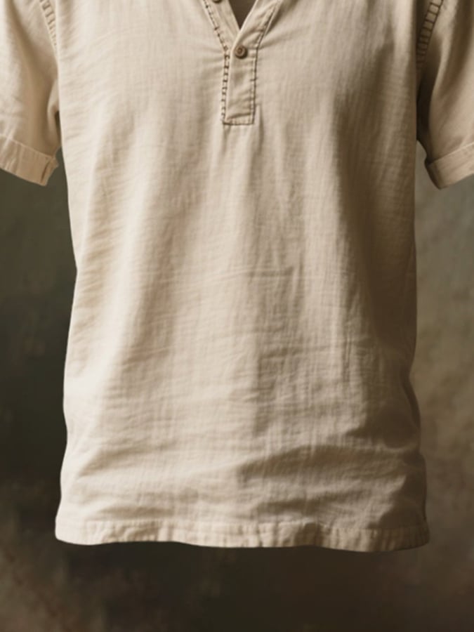 Men's Retro Classic Casual Colorblock Henry Short Sleeve T-Shirt