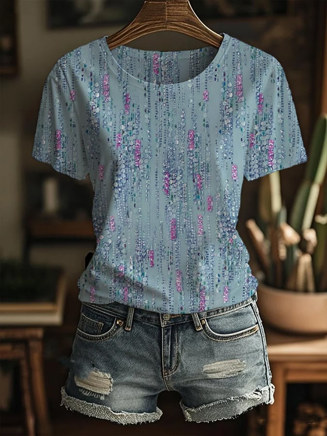 Women's Art Design Printed Round Neck T-Shirt
