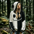 Women's Retro Halloween Scary Smiley Face Color Block Knitted Hooded Sweater