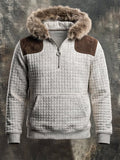 Men's Retro Textured Checkered Plush Hoodie
