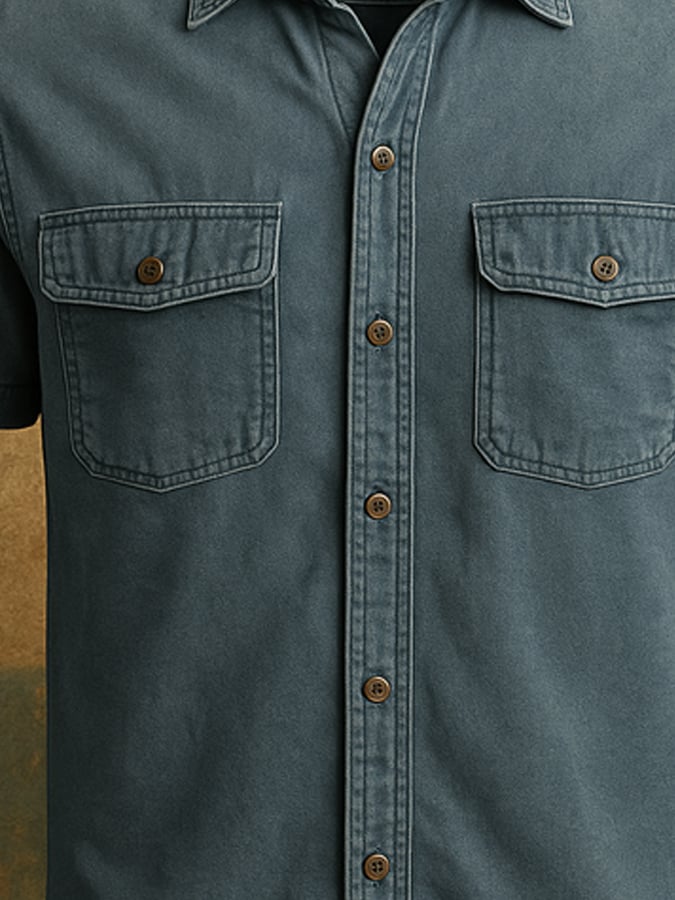 Men's vintage style western shirt with two pockets and short sleeves