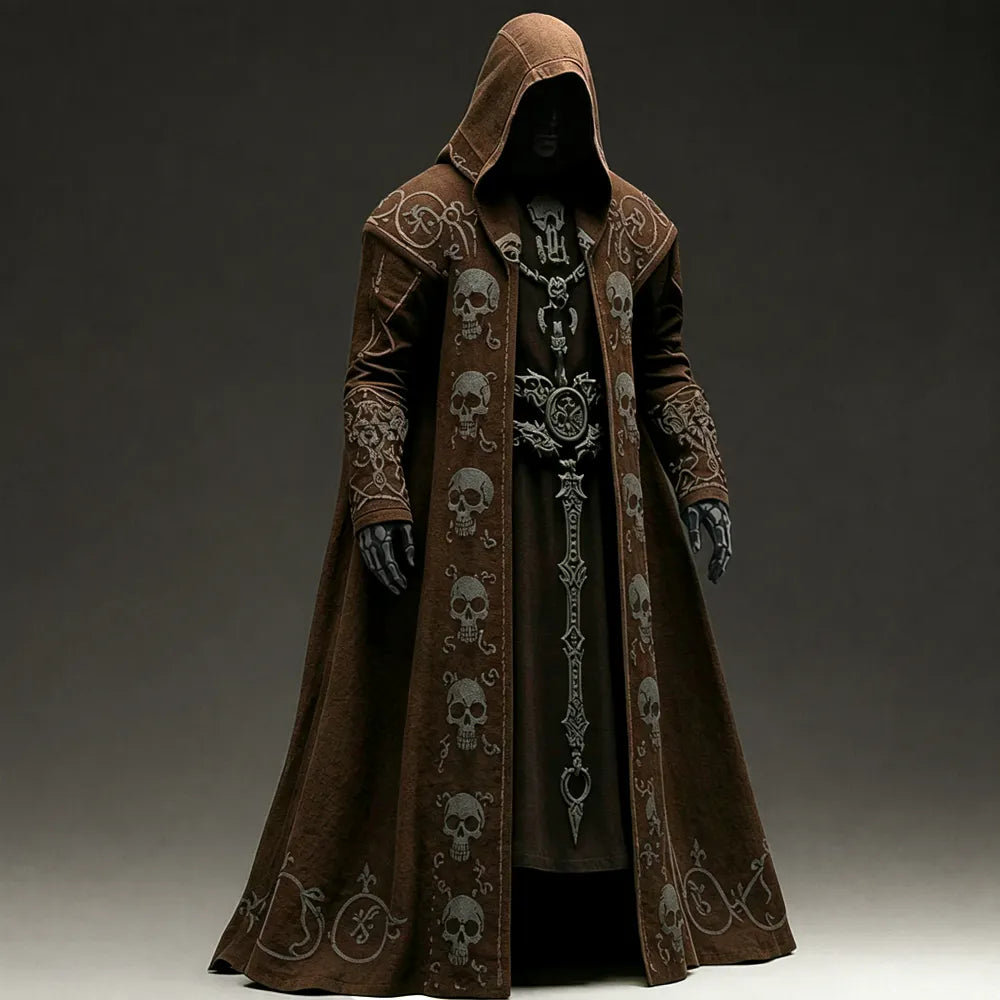 Men's Contrast-color Skull Studded Embroidered Hooded Cape