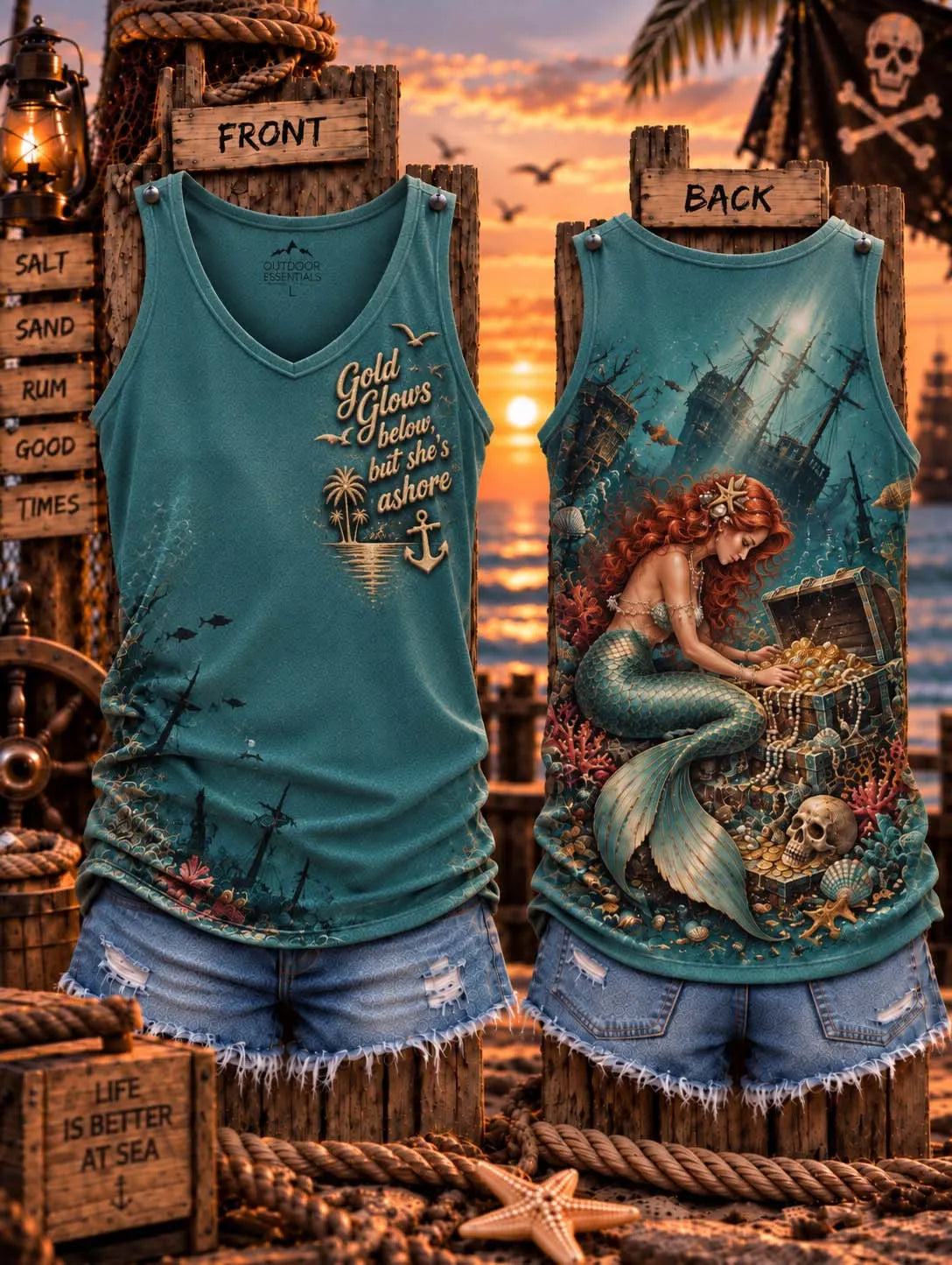 ⚓ Gold Glows Below but She's Ashore Mermaid & Sunken Treasure Tank