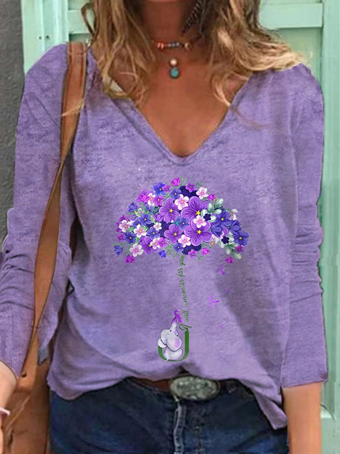 Women's I Will Remember For You Dementia Alzheimer's Disease Awareness Printed V-Neck T-Shirt