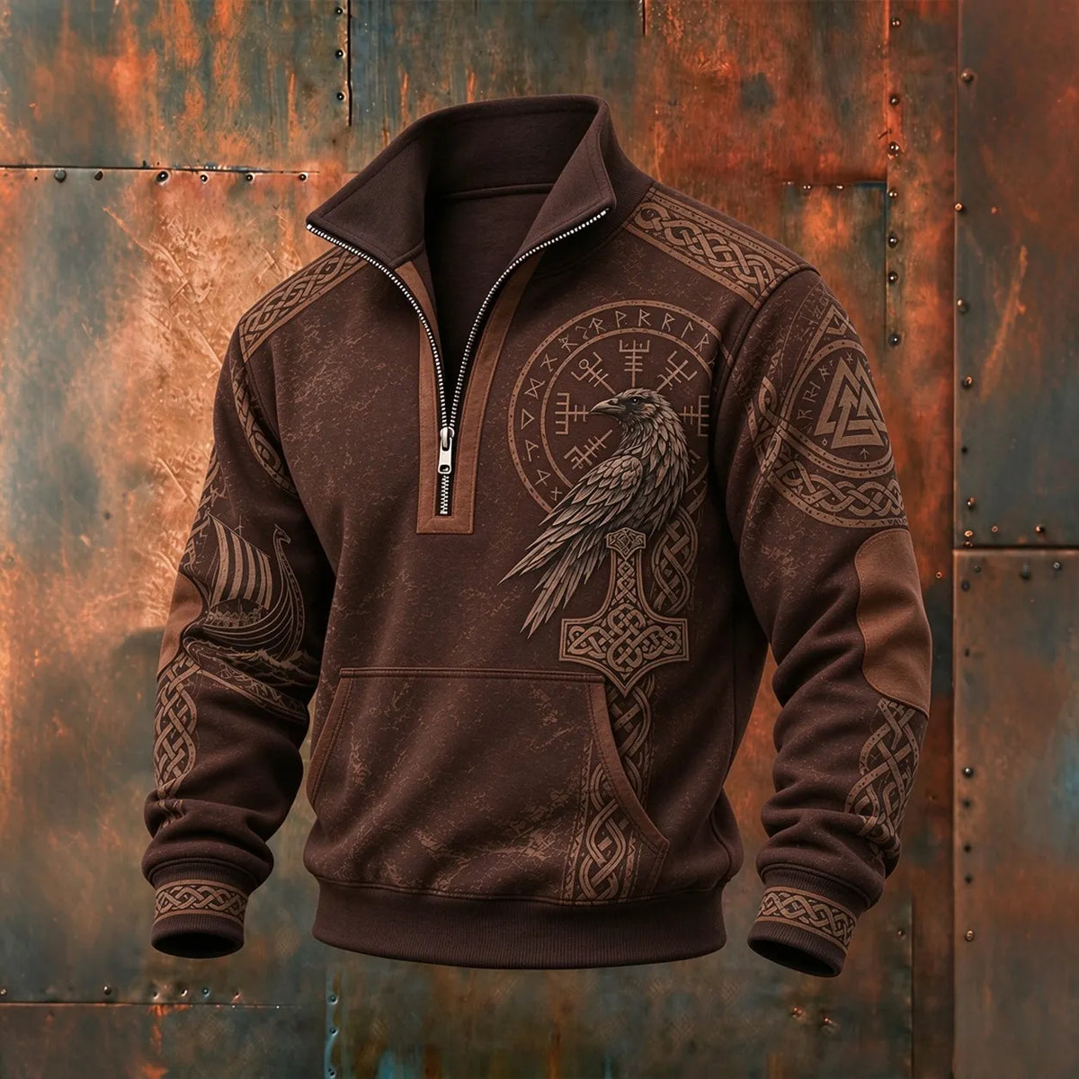 Men's Retro Viking Raven Celtic Print Sweatshirt