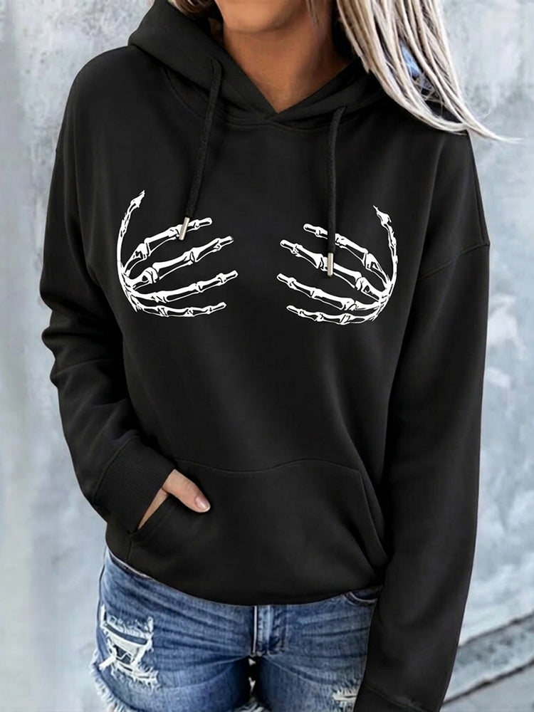 Women's Halloween Skeleton Finger Print Casual Hoodie