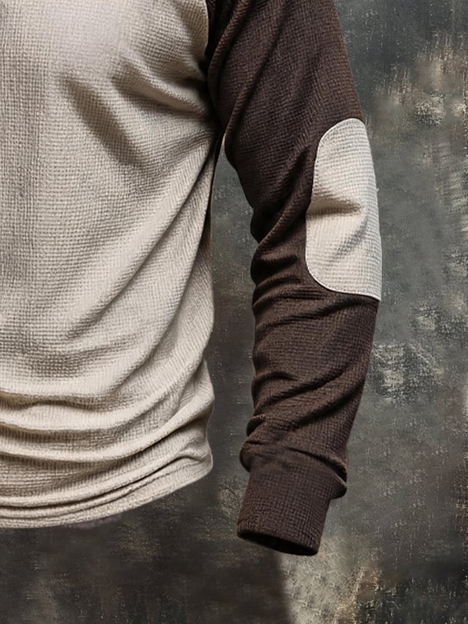 Men's Retro Color-Block Waffle-Knit Henley Shirt