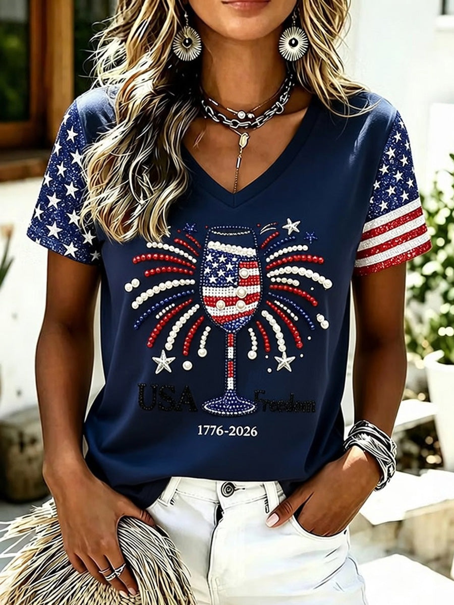 Women's Independence Day Casual Printed Short-Sleeve T-shirt