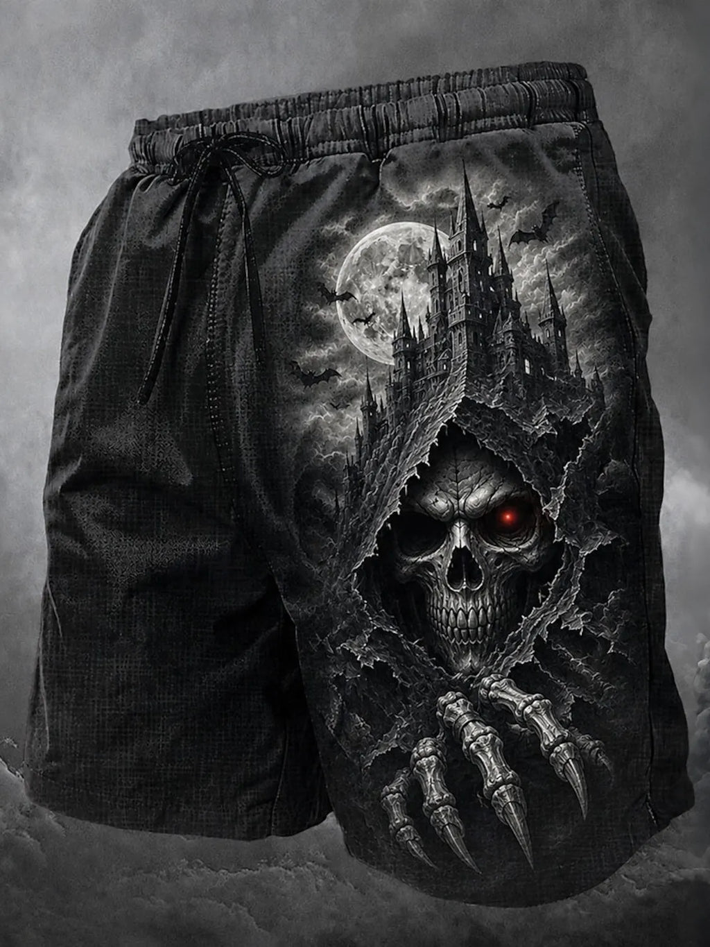 Men's Retro Halloween Skull Print Casual Shorts