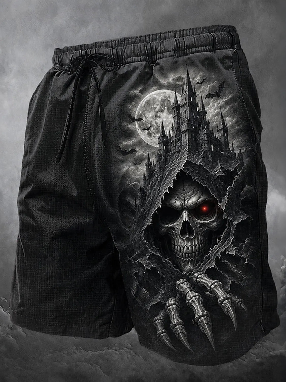 Men's Retro Halloween Skull Print Casual Shorts