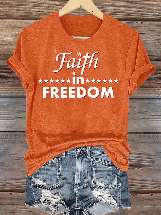 Women's Retro Faith In FREEDOM Print T-Shirt