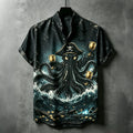 Men's Halloween Octopus Dark Pirate Drinking Art Short Sleeve Shirt