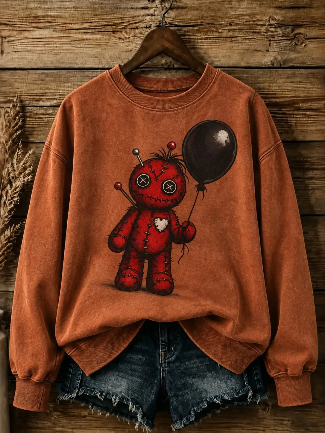 Woman's Halloween Voodoo Doll Print Sweatshirt
