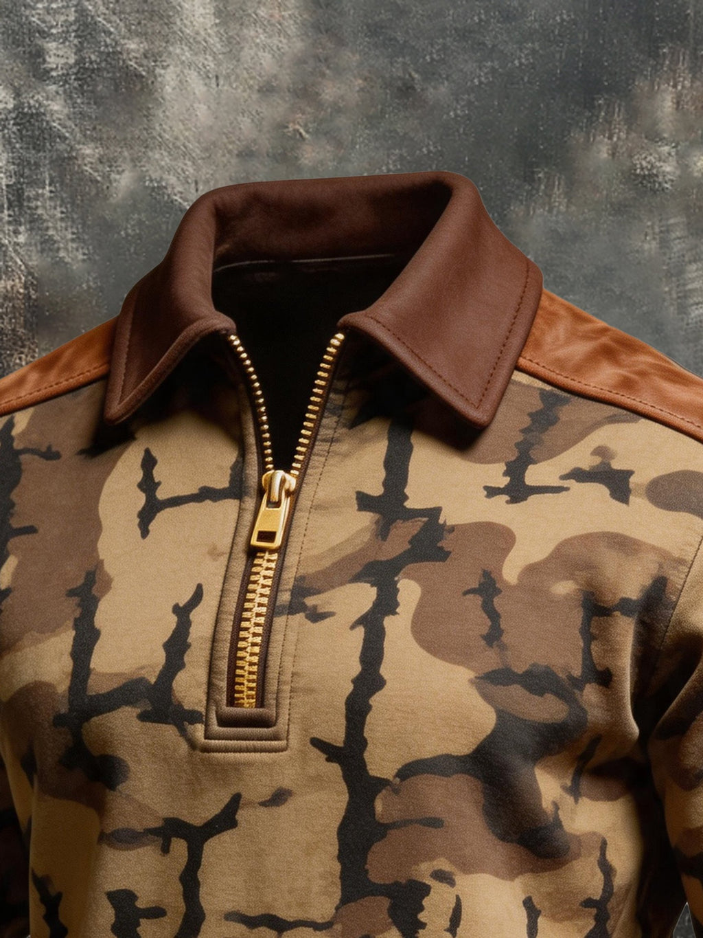 Men's Retro Camouflage Print Color-Block Zip-Up Sweatshirt