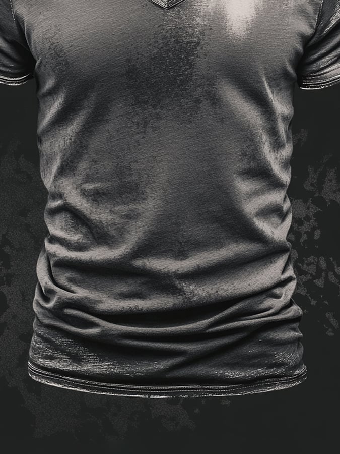 Men's vintage-style washed cotton V-neck short-sleeved T-shirt