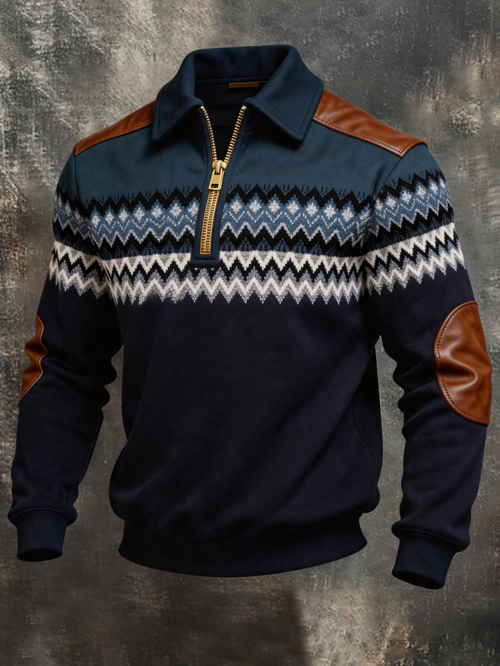 Men's Retro Color Block Print Color-Blocked Zip-Up Sweatshirt