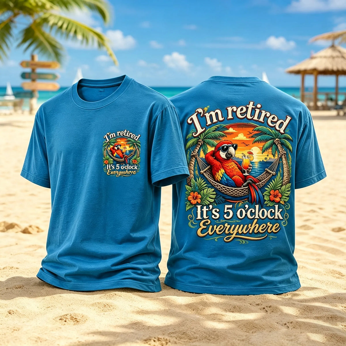 Men's I'm Retired It's 5 O'clock Everywhere Parrot Print Casual Tee