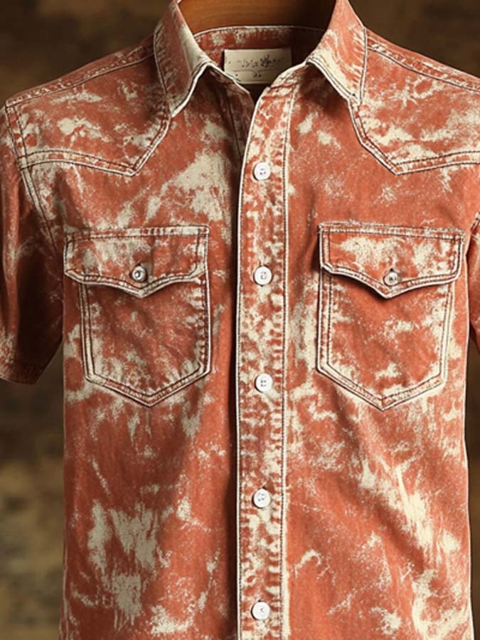 Men's vintage twill shirt with two pockets and short sleeves in a used look