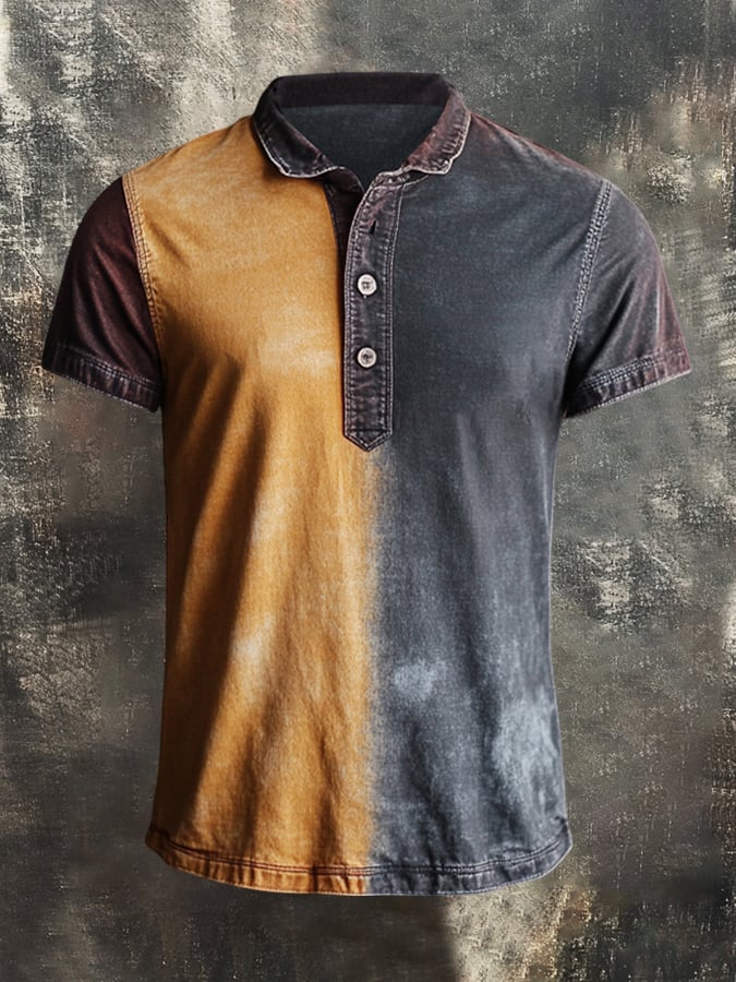 Men's retro colorblock short-sleeved polo shirt