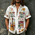 Men's Peace Symbol Guitar Print Short Sleeve Buttons Shirt