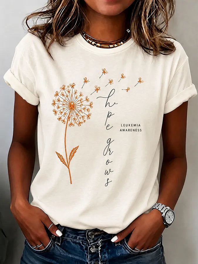Women'S Casual Leukemia Awareness Print Short-Sleeve T-Shirt