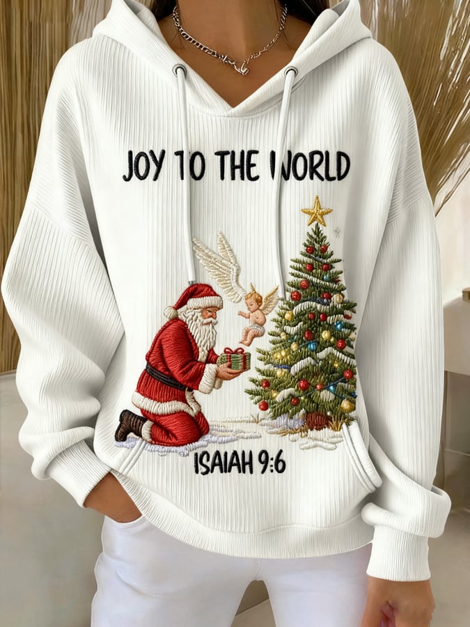 Women's Casual Christmas Print Knit Hoodie