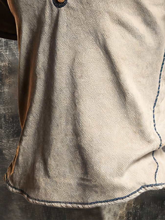 Men's Vintage-Style Distressed Color-Block T-Shirt