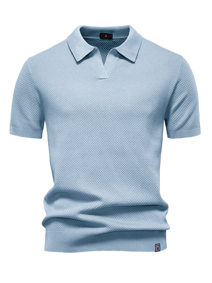 Men's business polo shirt with gull collar and pineapple pattern, knitted, short sleeves