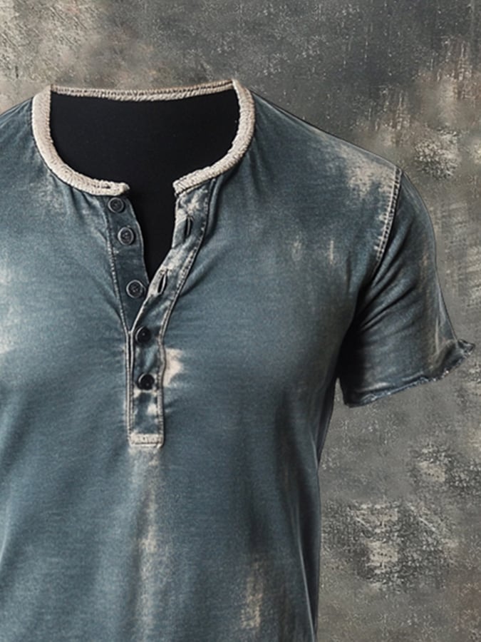 Men's retro style washed seam contrast color casual short sleeve t-shirt