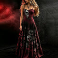 Women's Halloween Long Dress With Black And Red Skull Pattern