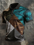 Men's Retro Color-Block Short-Sleeve Polo Shirt