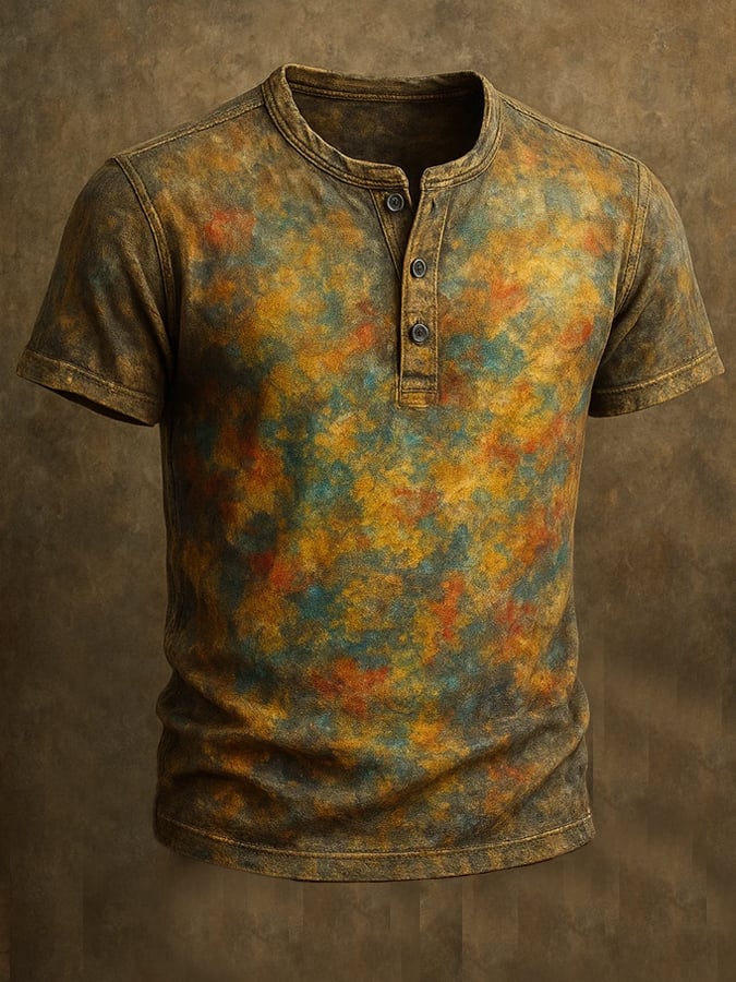 Men's Vintage Distressed Oil Painting T-Shirt, Short Sleeve, Henry