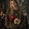 Women's Gothic Skull & Apple Graphic Casual Sweater