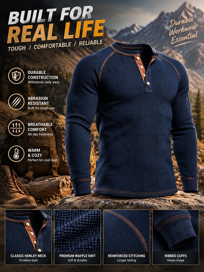 Men's Vintage-Style Comfortable Waffle-Knit T-Shirt