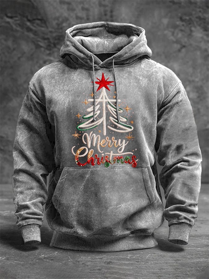 Retro Merry Christmas Cross Christmas Print Hoodie