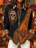 Women's Day Of The Dead Print Long Sleeve Shirt