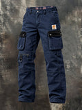 Men's Outdoor Multi-Pocket Plaid Color-Block Casual Cargo Pants