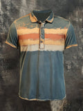 Men's casual short-sleeved polo shirt in retro color block style