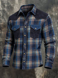 Men's Vintage Western-Style Patterned Suede Long-Sleeve Shirt