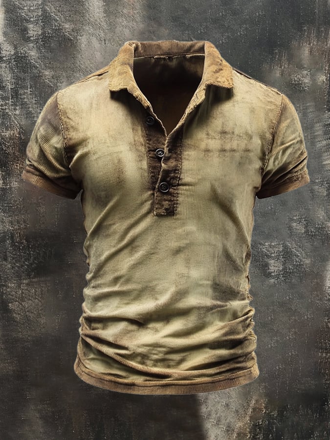 Men's casual retro corduroy short sleeve polo shirt