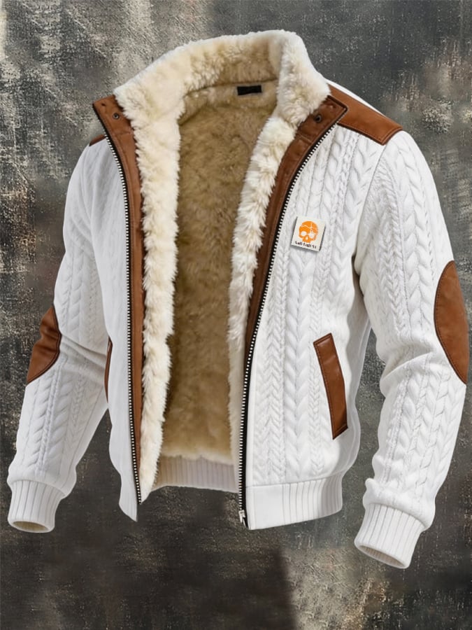 Men's Vintage-Style Textured Multi-Pocket Outdoor Warm Jacket