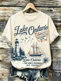 Women's Retro Cream T-shirt - Lake Ontario Sailing & Lighthouse