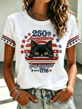 Women's 250 American Flag Cat Embroidered T-shirt