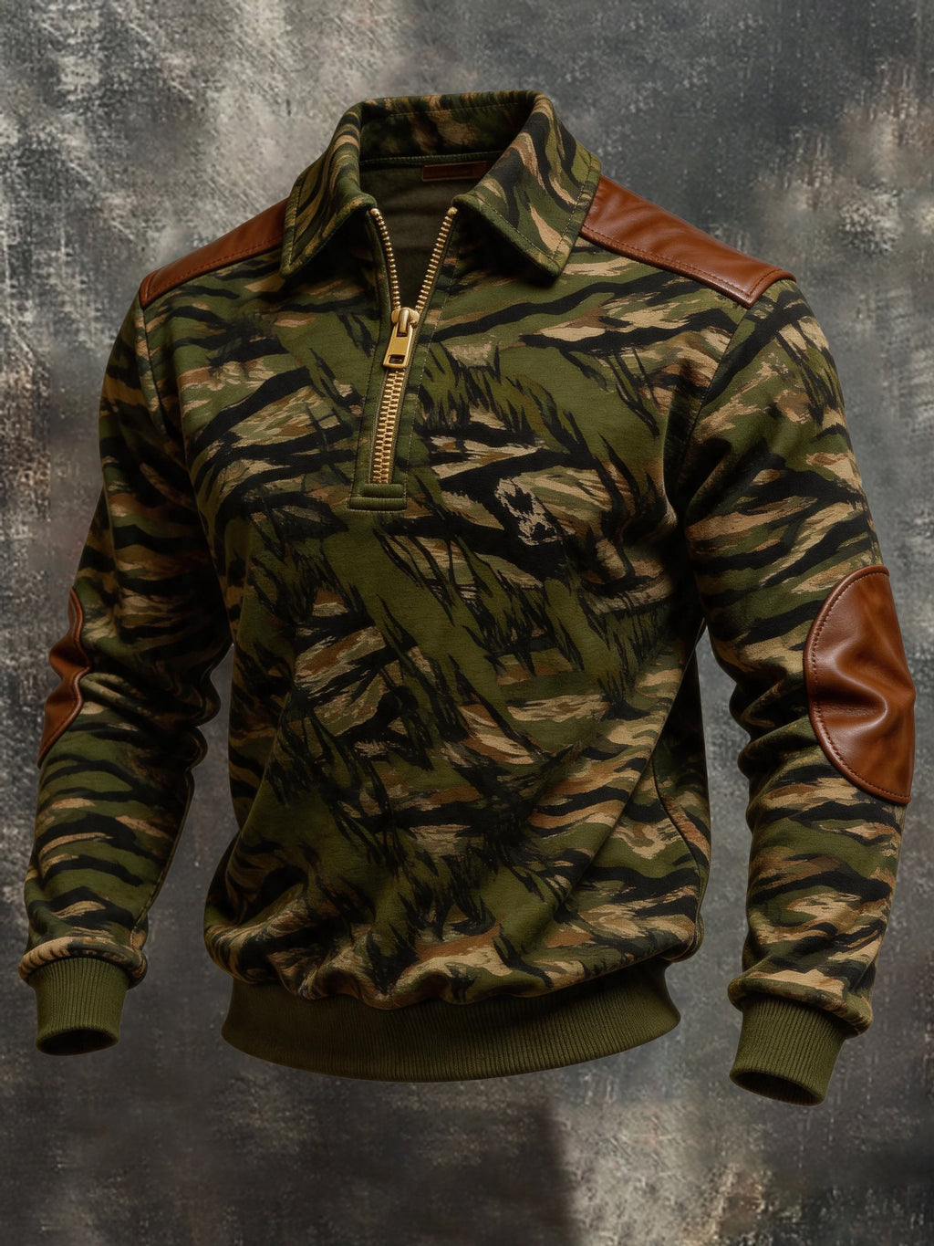 Men's Retro Color Block Print Color-Blocked Zip-Up Sweatshirt