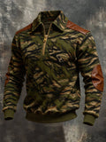 Men's Retro Color Block Print Color-Blocked Zip-Up Sweatshirt